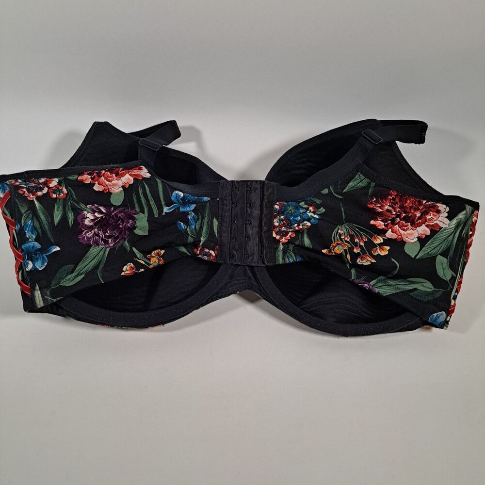 Cacique Bra Womens 44G Black Floral Lightly Lined Wireless Balconette - Picture 3 of 6